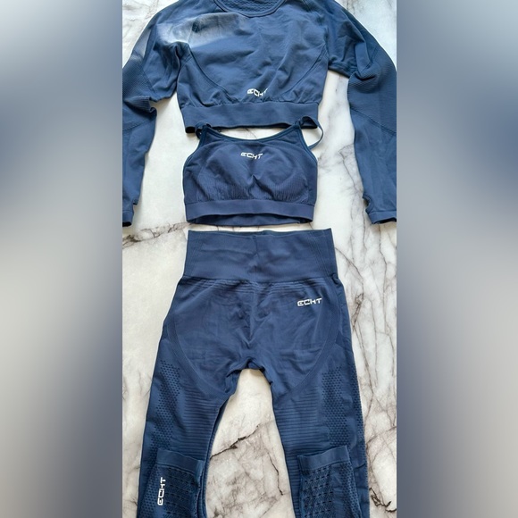 ECHT Pants - Echt Apparel Arise Sportsbra Long Sleeve Top And Leggings Set- Indigo- Small (8)